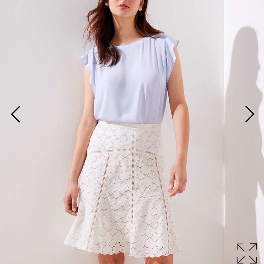 Loft white eyelet high low lined dainty skirt